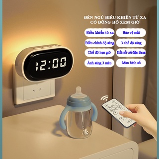 Đèn ngủ điều khiển từ xa có đồng hồ xem giờ với 3 chế độ ánh sáng có thể điều chỉnh độ sáng, ánh sáng bảo vệ mắt