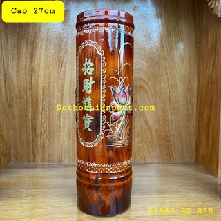 Ống nhang gỗ tràm bông vàng cao 27cm cẩn