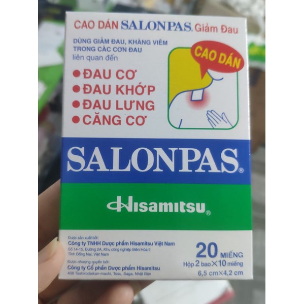 Hộp 20 miếng Cao dán Salonpas - giảm đau cơ , đau lưng - SGP