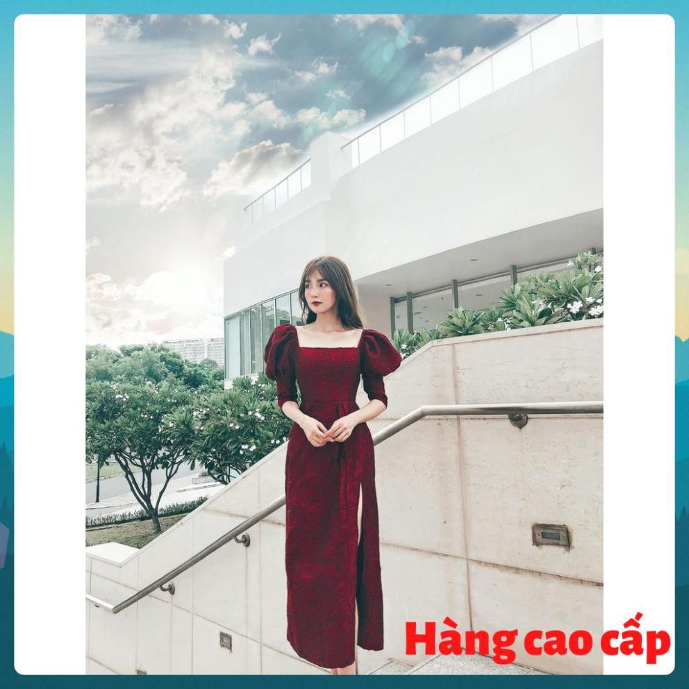 (Hàng cao cấp) Đầm gấm body xẻ tà tay dài - Minie dress | BigBuy360 - bigbuy360.vn