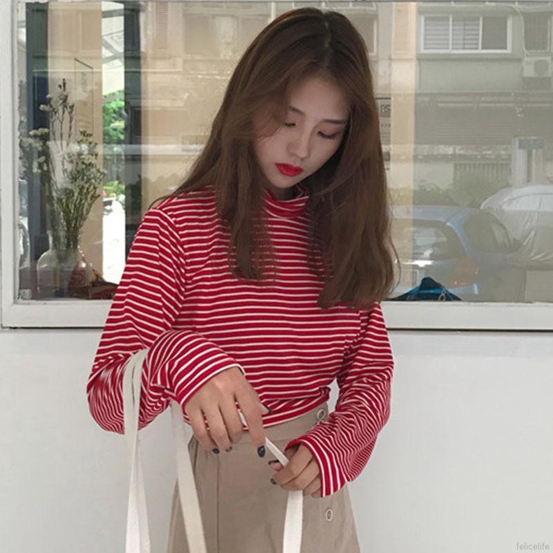 Áo Thun Nữ Sọc Ngang Dáng Rộng Kiểu Hàn Quốc