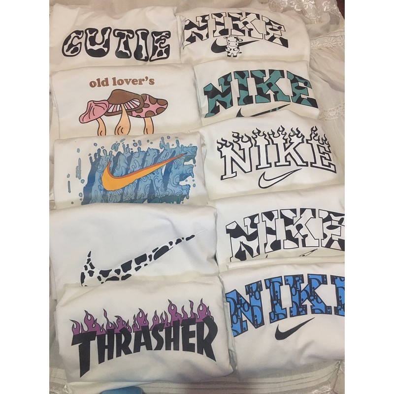 Áo thun in nike, thrasher, bò sữa, from rộng unisex siêu xinh