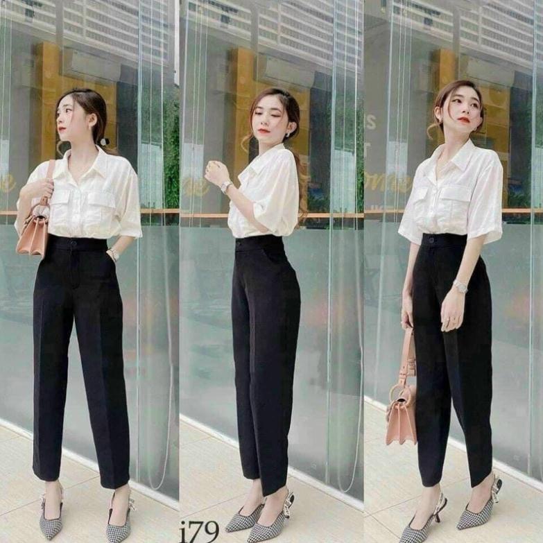 Quần Baggy Vải Mặc Đi Học- Quần Tây Nữ Cạp Cao Chất Tuyết Mưa Có Size  Hottrend