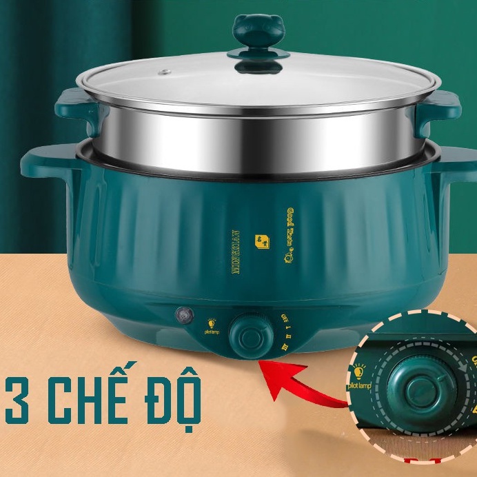 Nồi Lẩu Điện Mini, Ca Nấu Mì Hai Tầng Đa Năng Mini Siêu Tốc 26 cm, nấu từ 3-4 người ăn