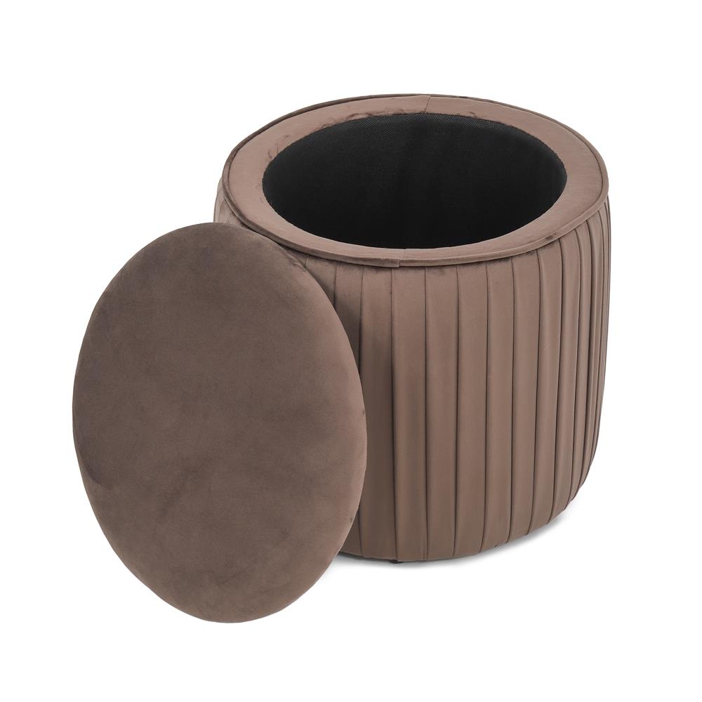 HomeBase FURDINI Ghế đôn tròn bằng gỗ bọc vải cao cấp có đệm lót mousse Thái Lan W42xH42xD40cm màu nâu đậm