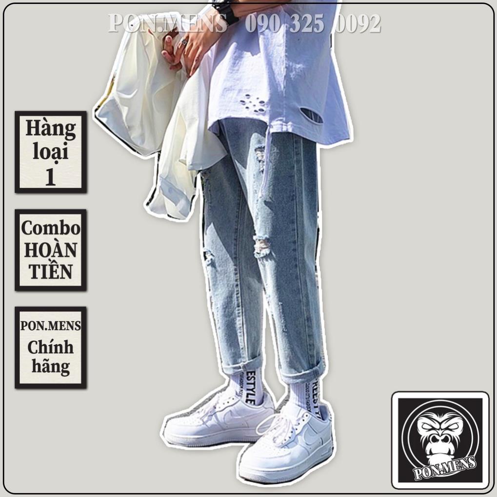 Quần jean baggy nam nữ rách gối VNXK màu xanh sáng 2021 049 Pon.mens !