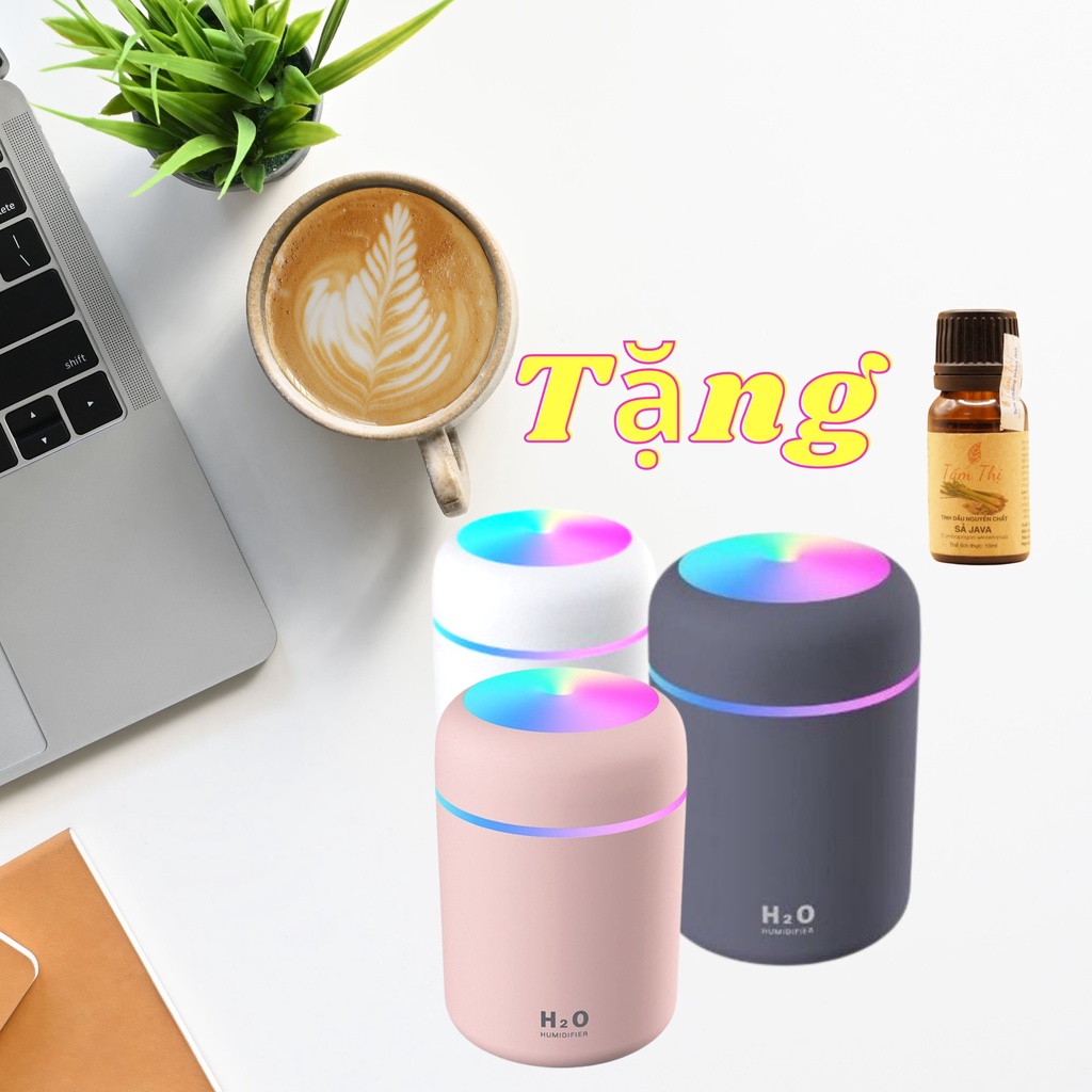 Máy Khuếch Tán Tinh Dầu H2O Phun Sương Tạo Ẩm Máy Xông Tinh Dầu Cho Phòng Ngủ &amp; Trên Ôtô Thơm Mát Có Đèn LED 7 Màu