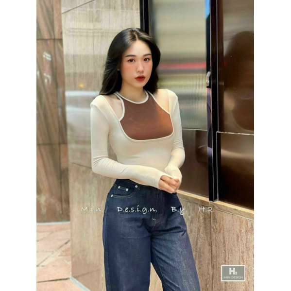 Áo yếm tay dài phối kiểu 2 màu A15