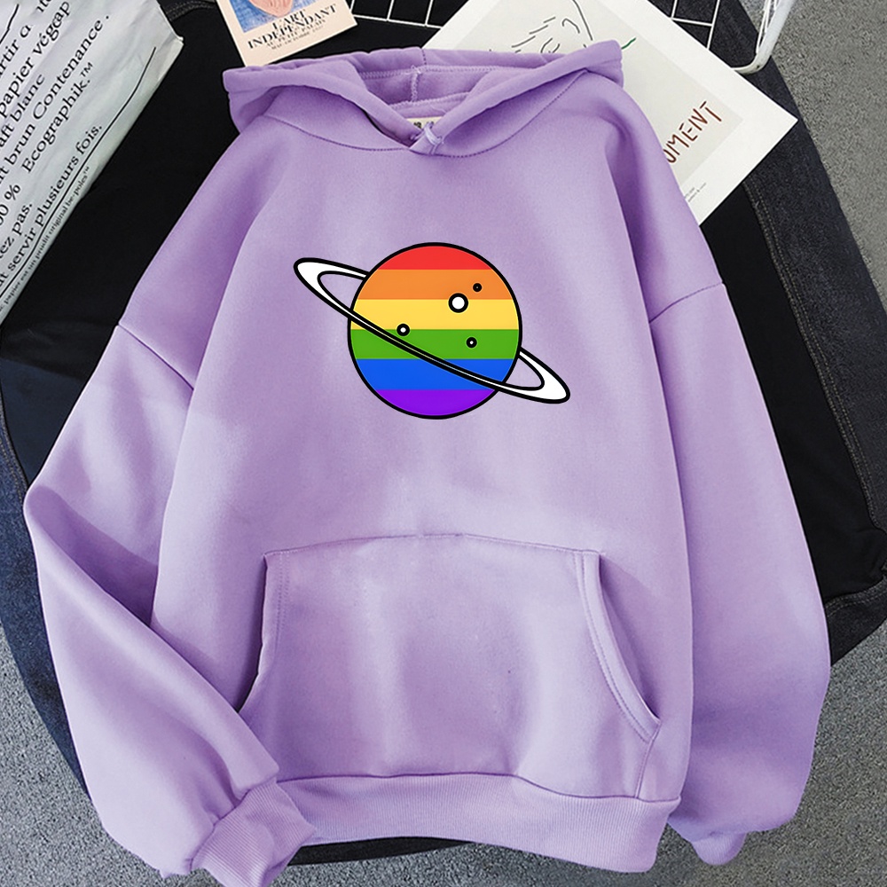 Áo Hoodie Chui Đầu In Hình Hành Tinh Cầu Vồng LGBT Thời Trang Mùa Xuân Cho Nam Và Nữ