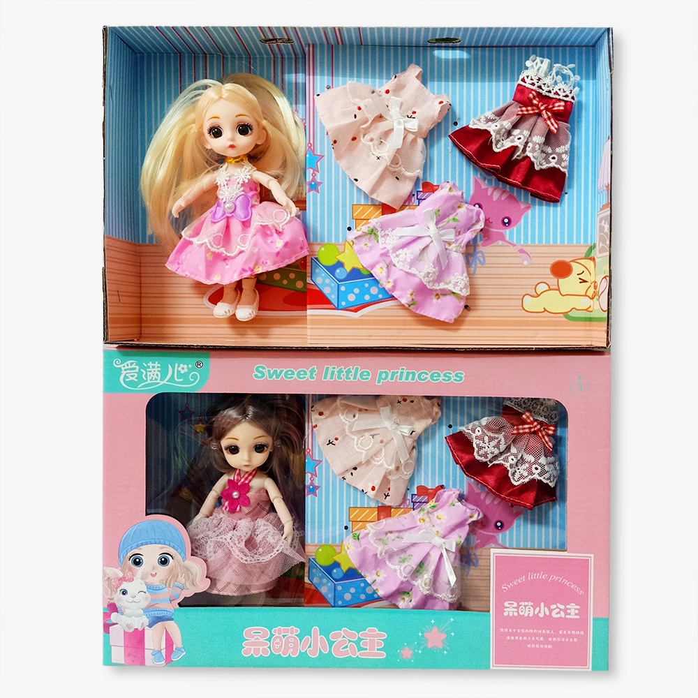 Búp Bê Barbie Xinh Xắn Cao 17cm Kèm 3 Váy Phụ Kiện