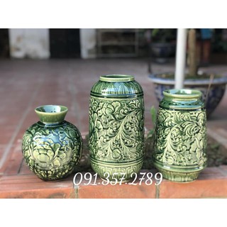 Lọ Hoa Khắc Nổi hoa Phù Dung