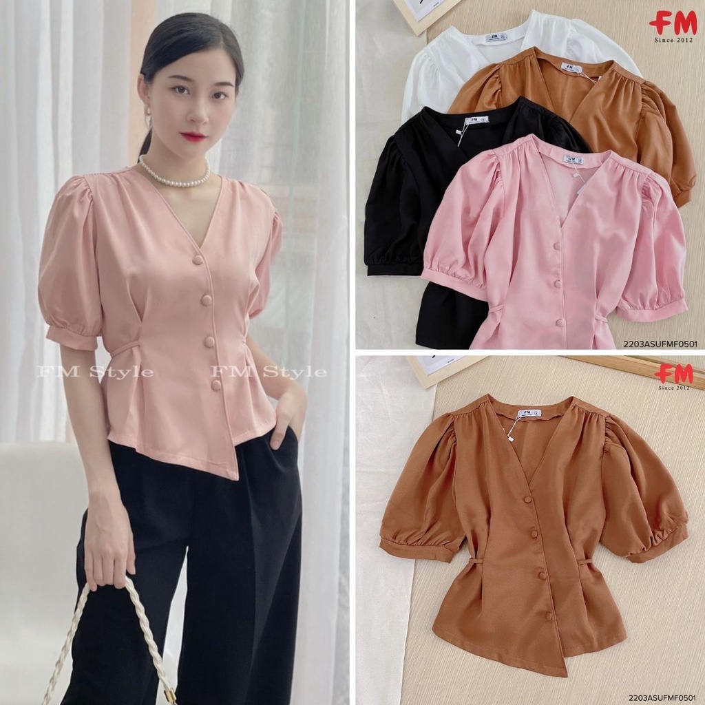 Áo kiểu tay phồng tà chéo FM Style áo công sở kiểu tay phồng vạt chéo lịch sự sang trọng I Fm Style Online 220305409