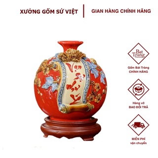🔥[Giàu sang] Lọ hoa hút lộc - bình hút tài lộc gốm sứ bát tràng cao cấp + Tặng Kèm Đế Gỗ