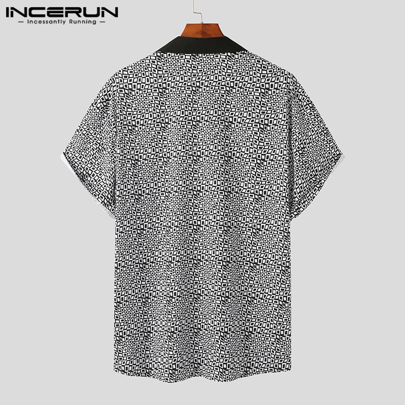 Áo sơ mi INCERUN ngắn tay dáng rộng họa tiết hoa phong cách vintage cho nam