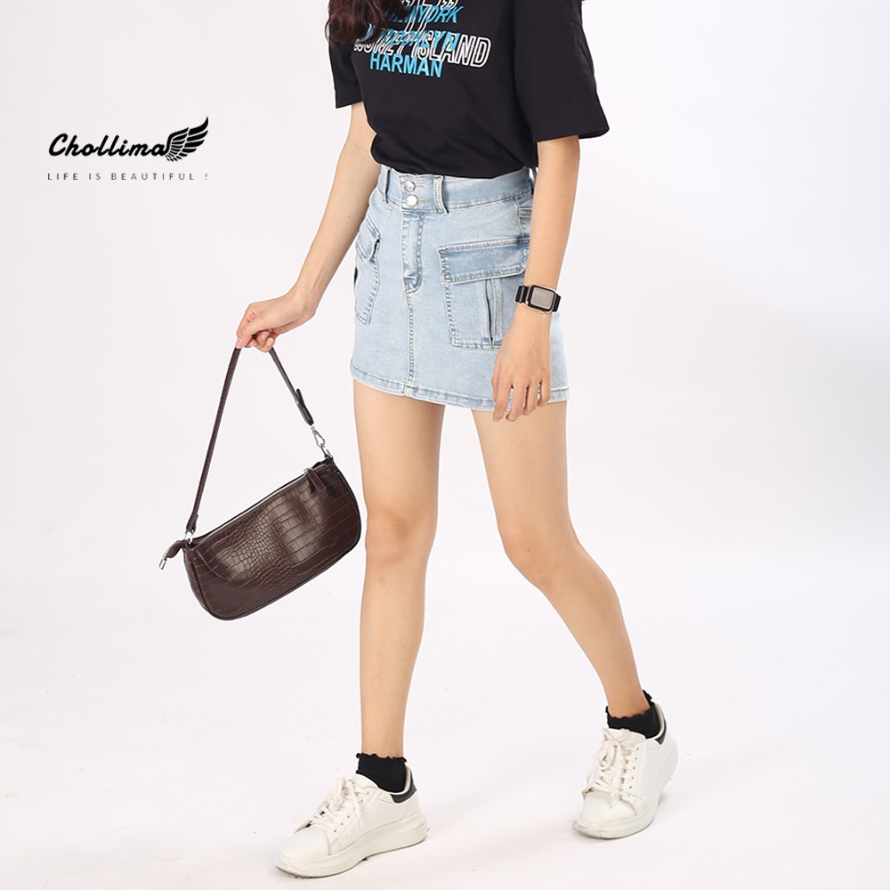 Váy jeans co giãn Chollima túi hộp có quần trong màu xanh trắng VAY003 – váy bò ulzzang | BigBuy360 - bigbuy360.vn