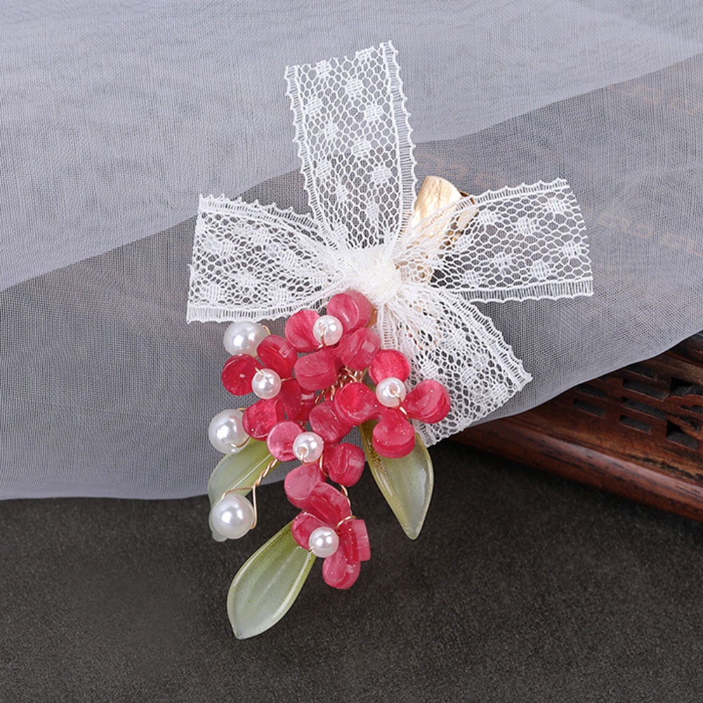 GETNOIVAS ❤Phụ Kiện Cài Tóc Cô Dâu Hình Hoa Đỏ Đính Pha Lê