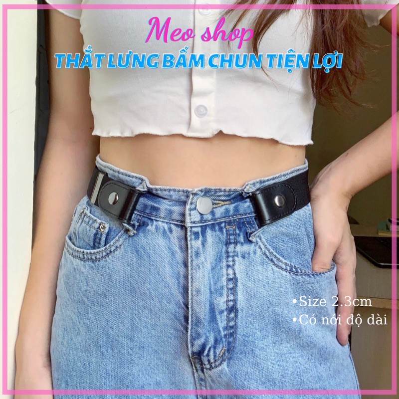 Thắt Lưng Thun Co Giãn Meo Shop Tl004 Cúc Bấm 2 Bên Vải Thun Phối Da - Dây Nịt Chun Thun 2 Bên Cài Tiện Lợi Eo Nhỏ