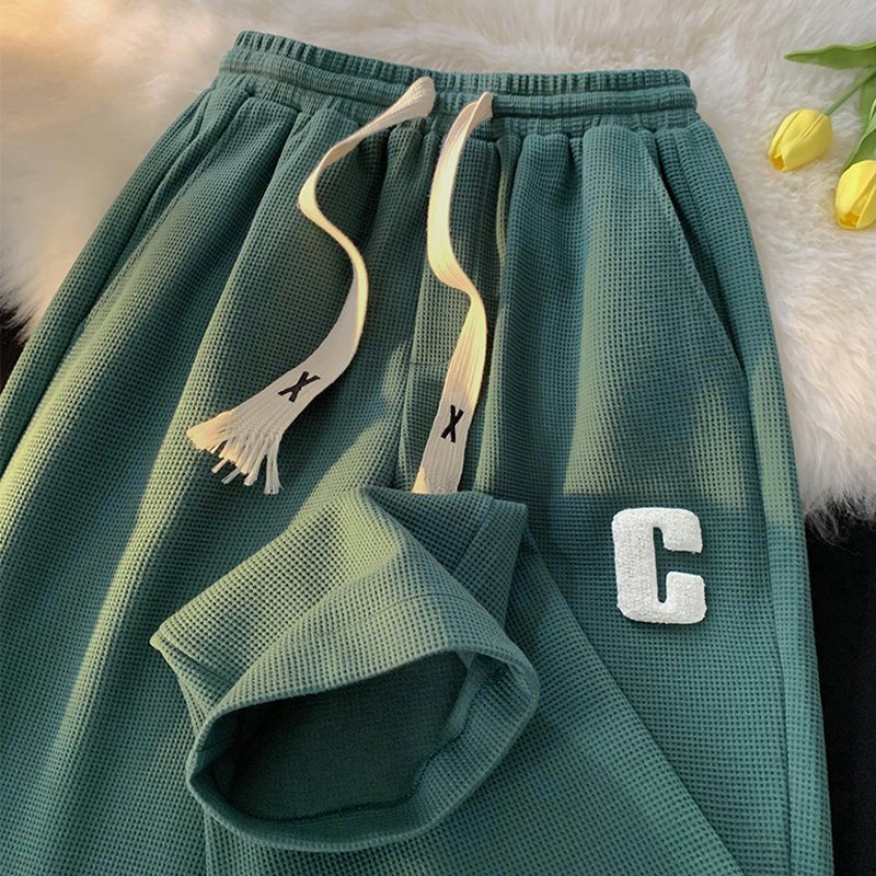 Quần ống suông nam nữ chữ C vải cotton tổ ong