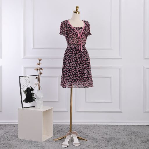 Đầm voan nữ ngắn tay, dáng xòe , thiết kế nhún bèo xinh xắn, trẻ trung TK Fashion - DK797