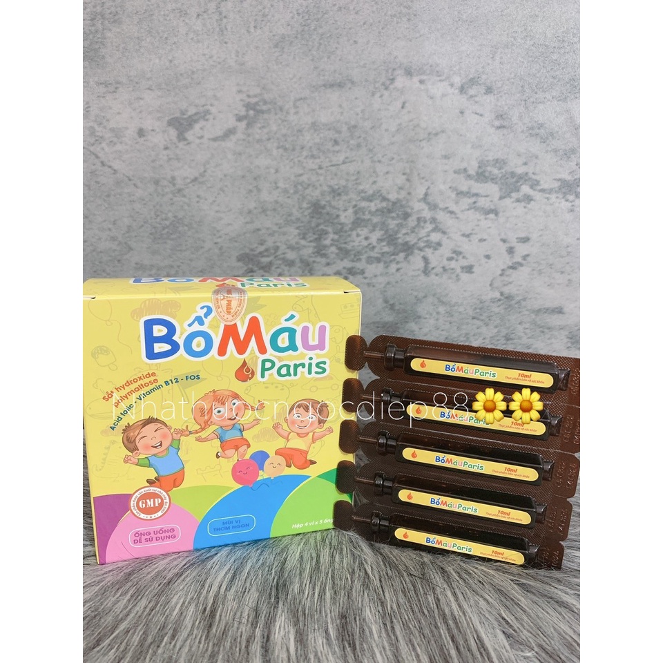 Bổ máu Paris bổ sung Acid Folic Vitamin B9, B12 cho trẻ từ 1 tuổi (Hộp 20 ống 10ml)