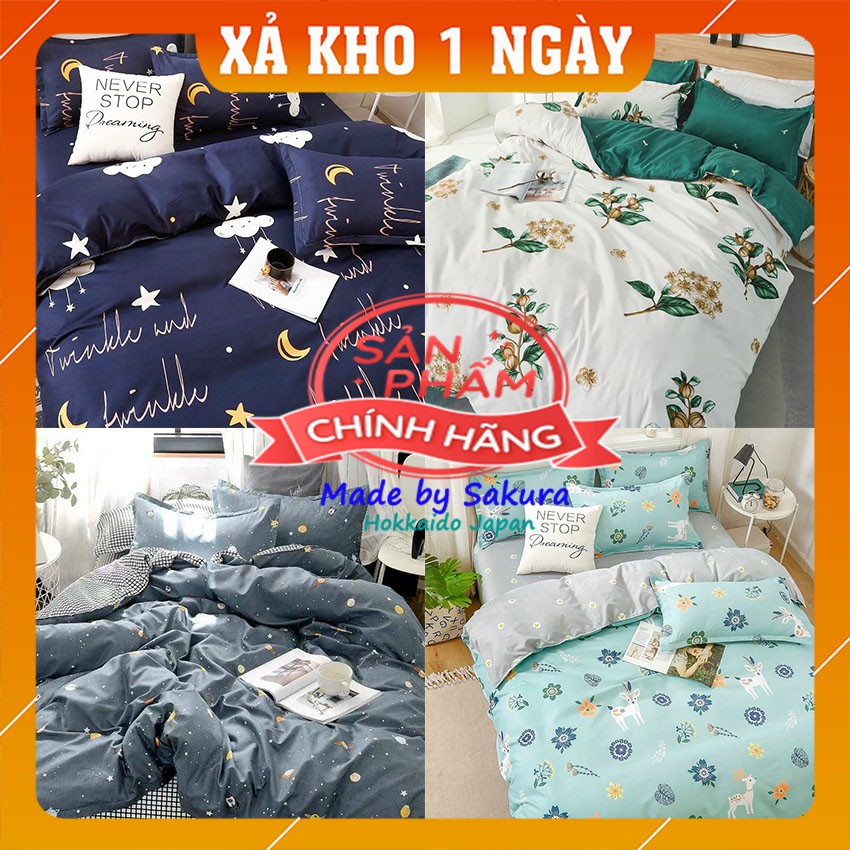 [ẢNH TỰ CHỤP] Bộ 4 Món Chăn Ga Gối Cotton Poly Nhập Khẩu Japan Tông Xanh Êm Dịu