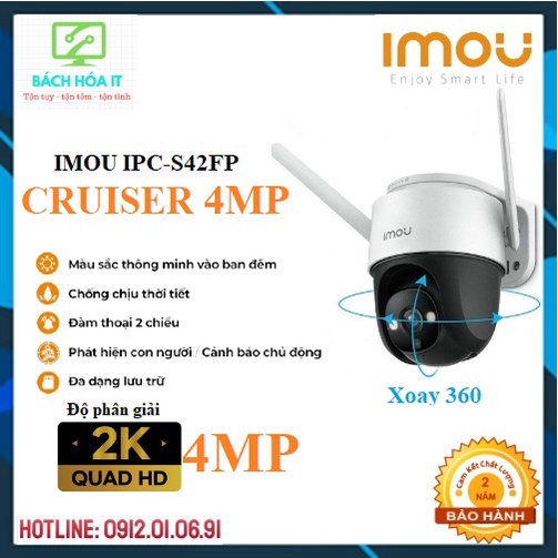 Camera Wifi ngoài trời có màu ban đêm, xoay 360 độ, IMOU CRUISER 4MP IPC-S42FP, chính hãng bảo hành 24 tháng