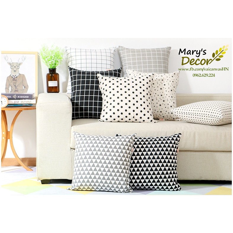 Gối tựa sofa Mary Decor - họa tiết Thông đen nền trắng G-D02