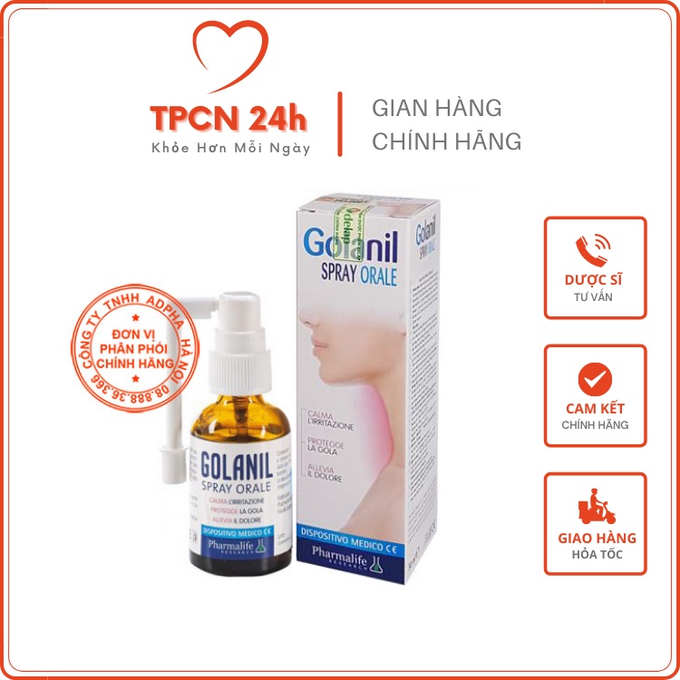 Xịt họng Golanil Spray Orale - Giảm ho, viêm, nóng rát họng