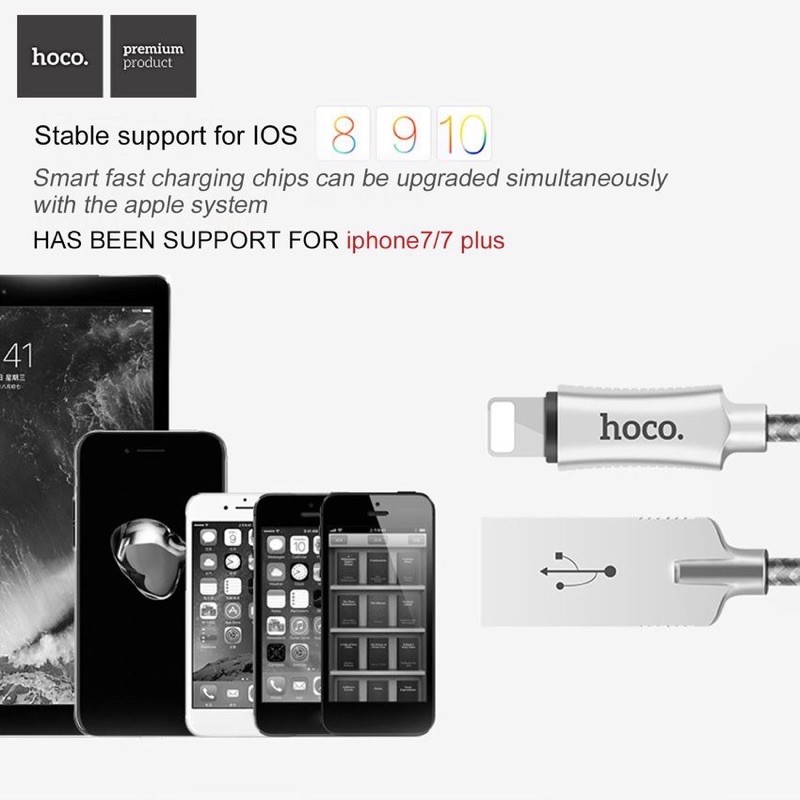 Cáp dữ liệu sạc phản quang hợp kim kẽm HOCO U10 Hàng chính hãng Bảo hành 12 tháng