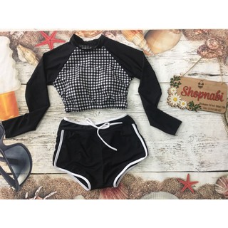 Act cool Đồ bơi bikini tay dài kín đáo caro Cực cute