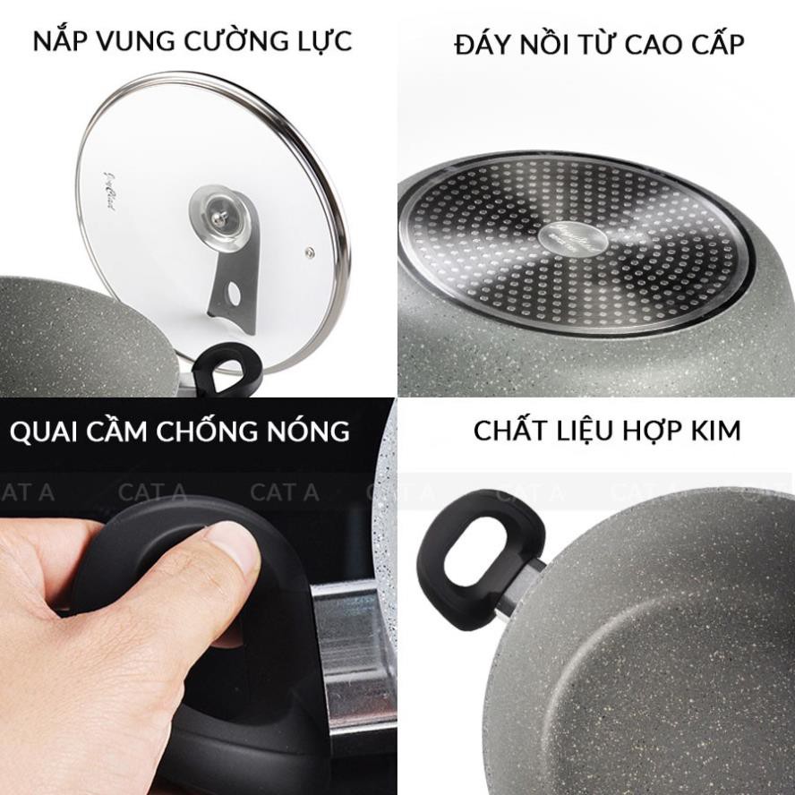 Nồi vân đá đáy từ chống dính có nắp đậy, hợp kim nhôm cao cấp, bắt từ cực nhanh, size 28cm