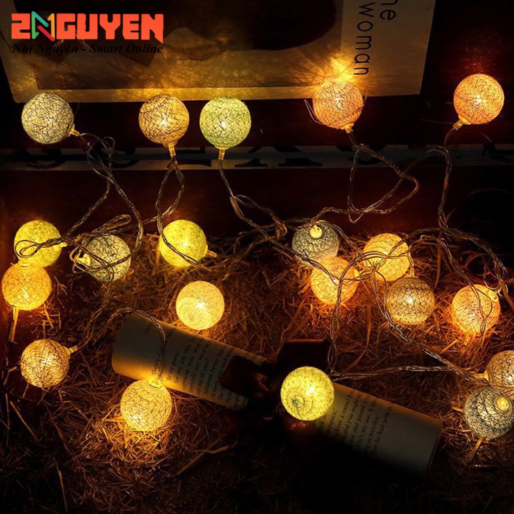 Đèn led dây 20 bóng cotton trang trí lều trại, Đám cưới, Sinh nhật, Giáng sinh, Halloween ( TẶNG KÈM PIN )