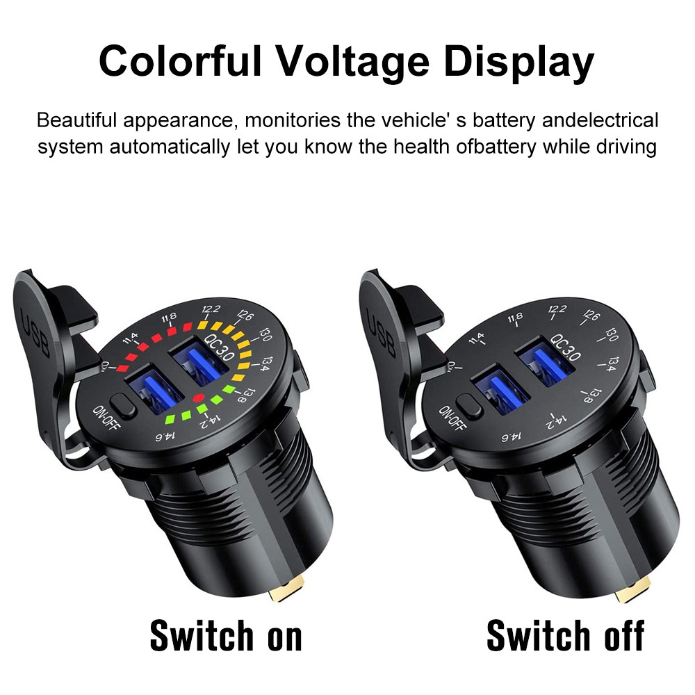 Tẩu sạc nhanh Qc 3.0 PECHAM hai cổng USB 12V/24V 18W có đèn LED chống thấm nước tiện lợi cho xe hơi