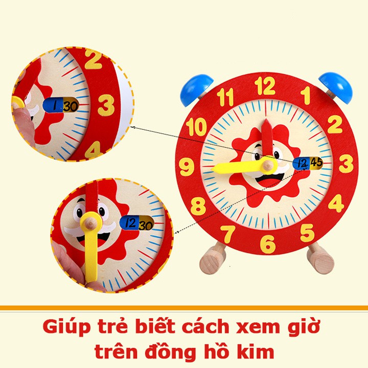 Đồng hồ trẻ em bằng gỗ Giáo cụ Montessori đồ chơi trẻ em học cách xem kim giờ kim phút học phép tính cộng và trừ