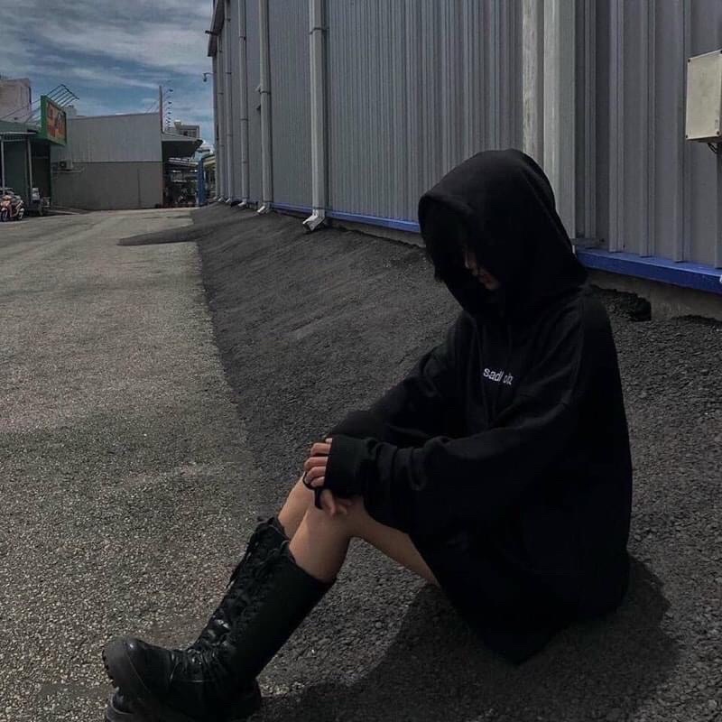 Áo Hoodie From Rộng Vải Nỉ Dày Dặn Tay Bồng Basic Màu Đen Sadboiz
