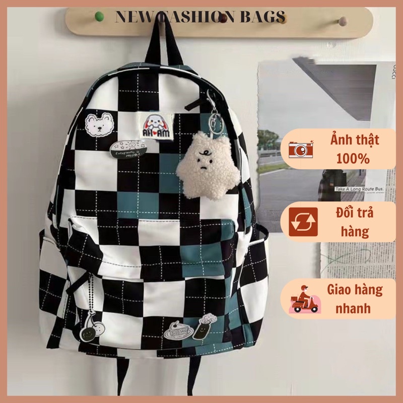 Balo Đi Học Thời Trang Phối Màu Kẻ Caro Ulzzang Hàn Quốc Phong Cách Unisex Cho Học Sinh , Sinh Viên Bl02