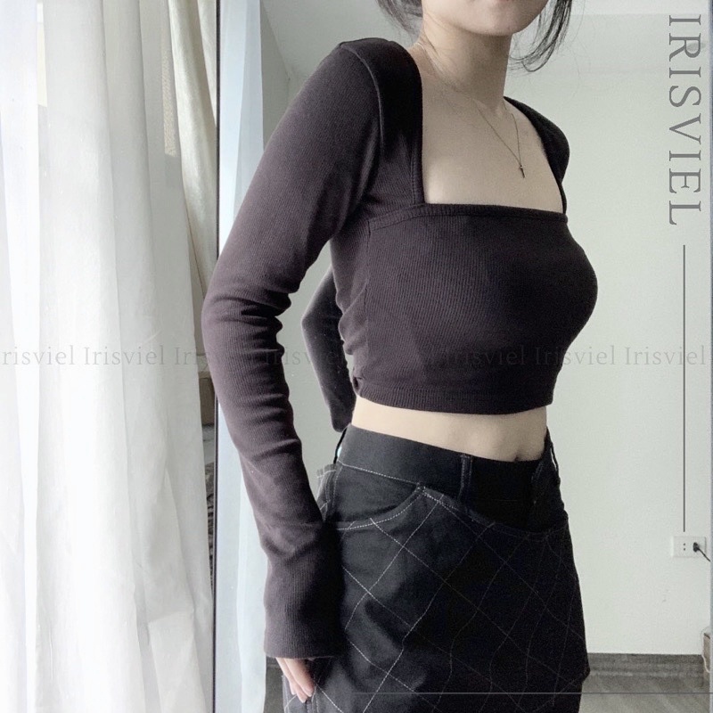 Áo Croptop Cổ Vuông Tay Dài, Áo Ctr Thun Body Chất Borip Nữ Tính Freesize IRISVIEL | BigBuy360 - bigbuy360.vn