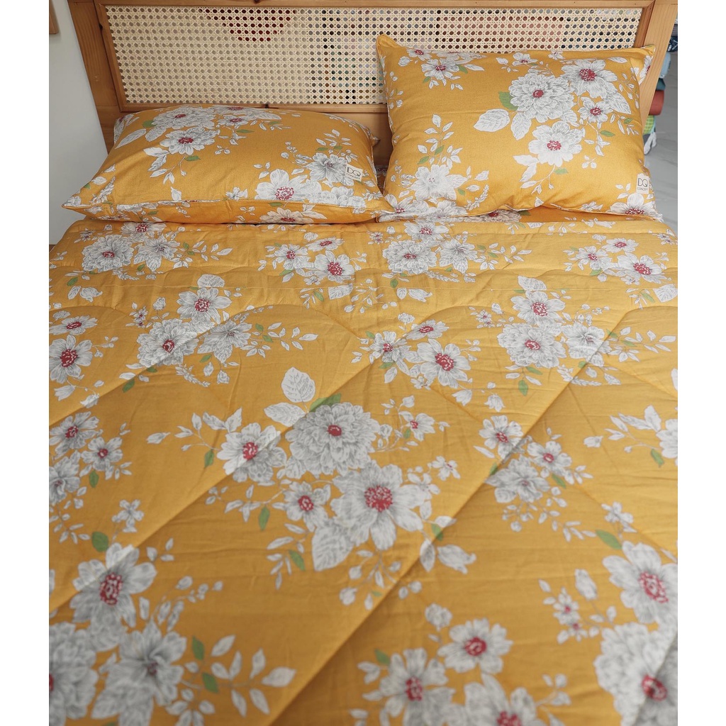 Chăn ga mùa hè hoạ tiết hoa sang trọng chất liệu cotton lụa Hàn Quốc giường 1m6x2m