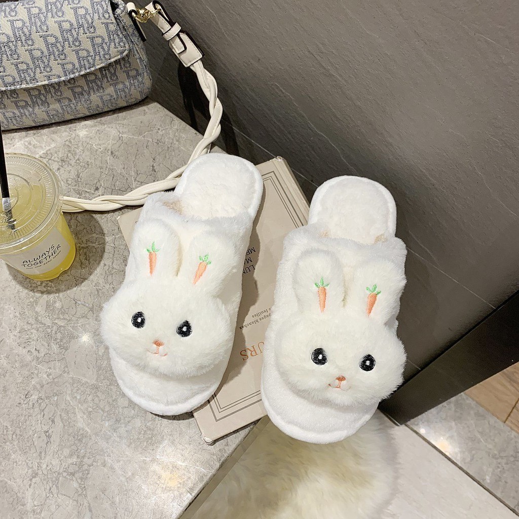 Dép Bông Đi Trong Nhà Họa Tiết Thỏ Hoạt Hình Chống Trượt Giữ Ấm Mùa Đông 2020 Cho Nữ