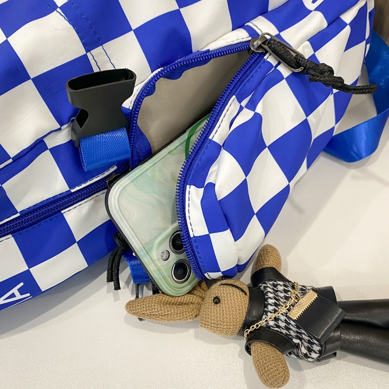 Ba Lô Đeo Vai Kích Thước Lớn In Họa Tiết Caro Màu Xanh Dương Thời Trang Cho Nam Và Nữ Sinh Trung Học