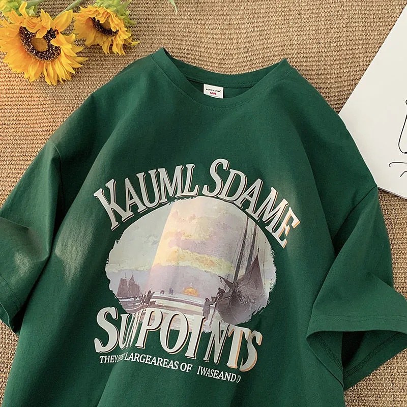 Áo Thun Dáng Rộng Phong Cách Harajuku Hàn Quốc Đơn Giản Cho Nam Nữ Size 3XL