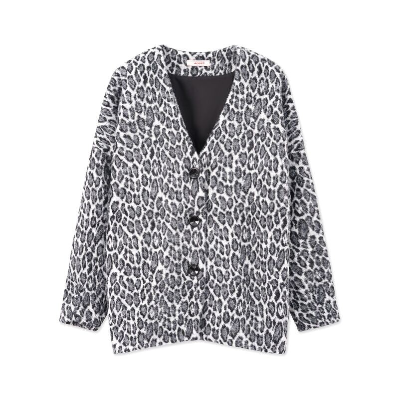 Áo Cardigan AODEC O2 Leopard Faux Fur Xám
