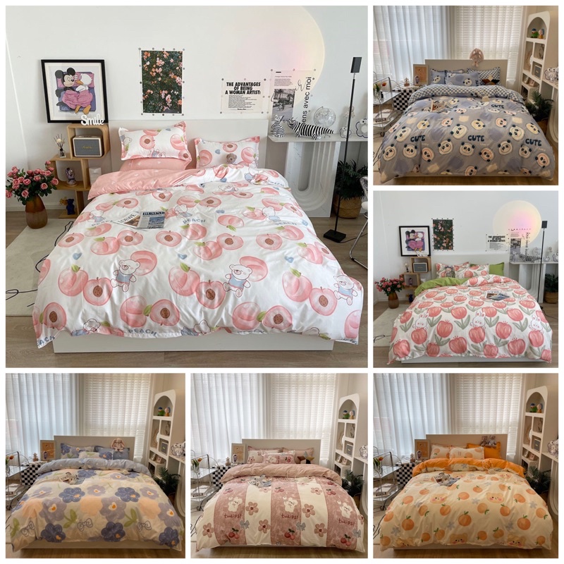 Bộ Drap & Chăn Phao Cotton Poly Hoạ Tiết Mới