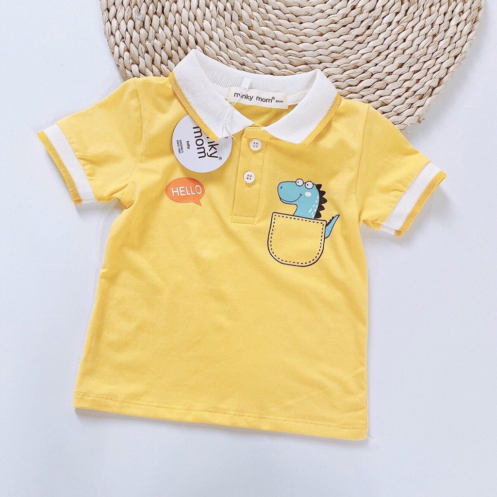 [CAB01] Áo Cổ Bẻ Cài Nút Cotton 100% MINKY MOM In Hình Giả Túi Ngực  Mềm Mịn, Thấm Hút Mồ Hôi Dễ Chịu Cho Bé Chuẩn Đẹp