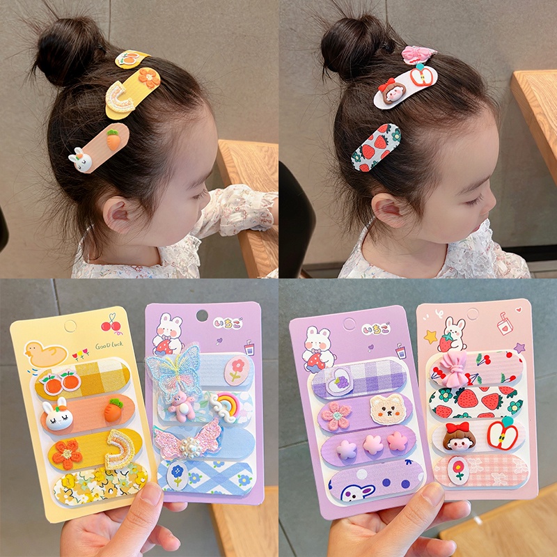 Bộ Kẹp Tóc Họa Tiết Hoa Hoạt Hình Dễ Thương Thời Trang Mùa Hè Cho Bé Gái