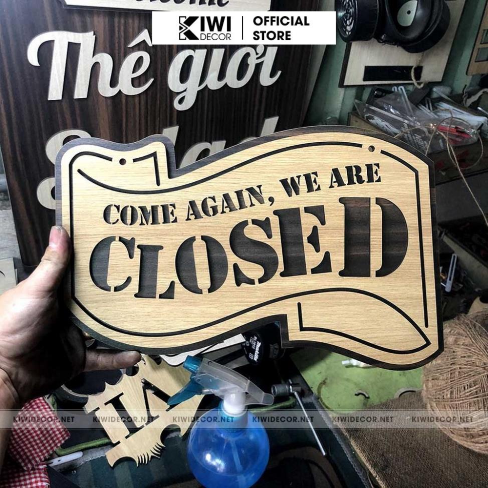 Bảng treo Open & Closed 2 mặt, Bảng Gỗ Trang Trí Đóng Mở Cửa, Bảng Gỗ Treo Cửa