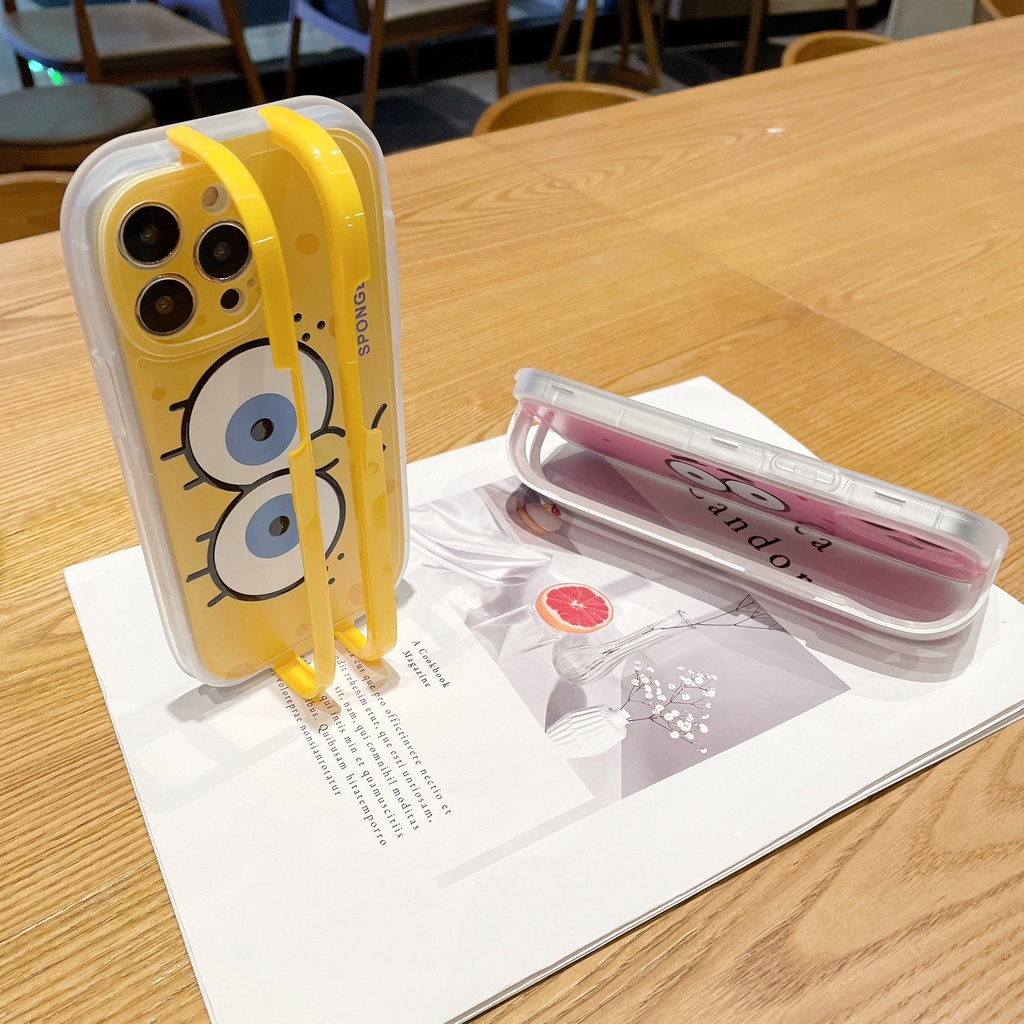Ốp Điện Thoại Dẻo Họa Tiết Hoạt Hình SpongeBob Kèm Giá Đỡ Cho iPhone 13 12 11 Pro Max X XR Xs Max 7 8 Plus