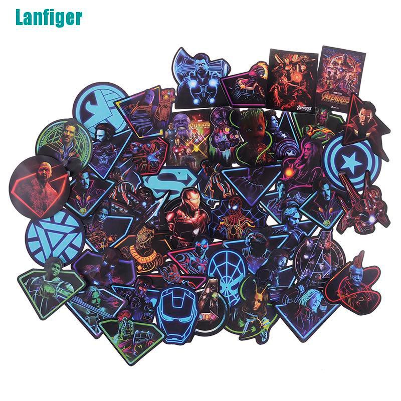 Bộ 49 Miếng Dán Họa Tiết The Avengers Màu Neon Trang Trí Laptop / Tủ Lạnh