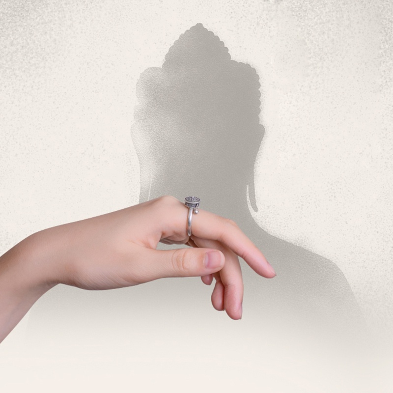 Set 2 Nhẫn Cầu Nguyện Phật Giáo Có Bánh Xe Hoa Sen