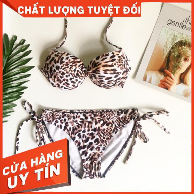 Bikini áo ngực xoắn quần cột nơ da beo - Hàng nhập khẩu